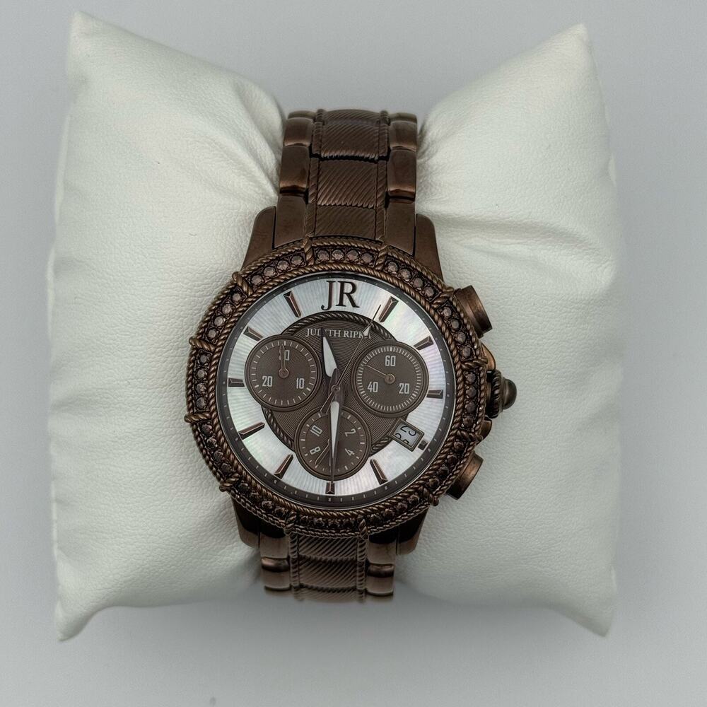 JUDITH RIPKA Women’s Bronze Watch Diamonique CZ Chronograph Date Stainless Steel
